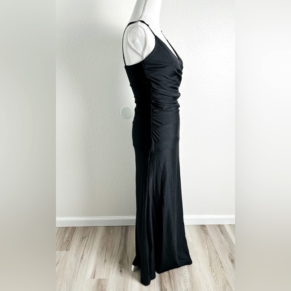 La Scala Long Dress Pleated Spaghetti Strap Side Leg Slit Size Small - Picture 3 of 9